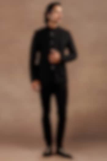 Black Velvet Embroidered Groom Bandhgala Set by JJ Valaya Men at Pernia's Pop Up Shop