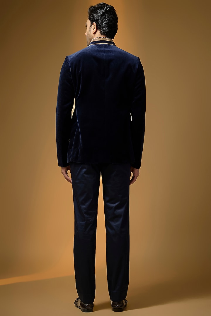 Blue Silk Groom Bandhgala Set by JJ Valaya Men at Pernia's Pop Up Shop