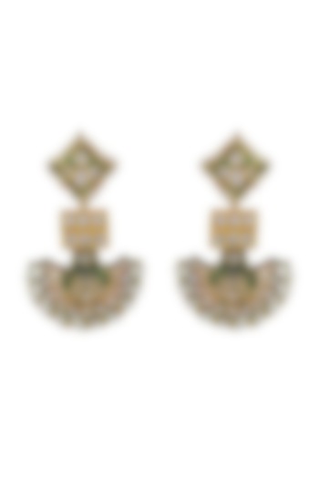 Gold Finish Dark Green Meenakari Chandabali Earrings by Just Jewellery at Pernia's Pop Up Shop