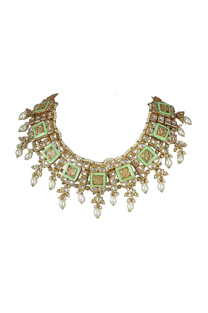 Gold Finish Pearl Meenakari Choker Necklace by Just Jewellery
