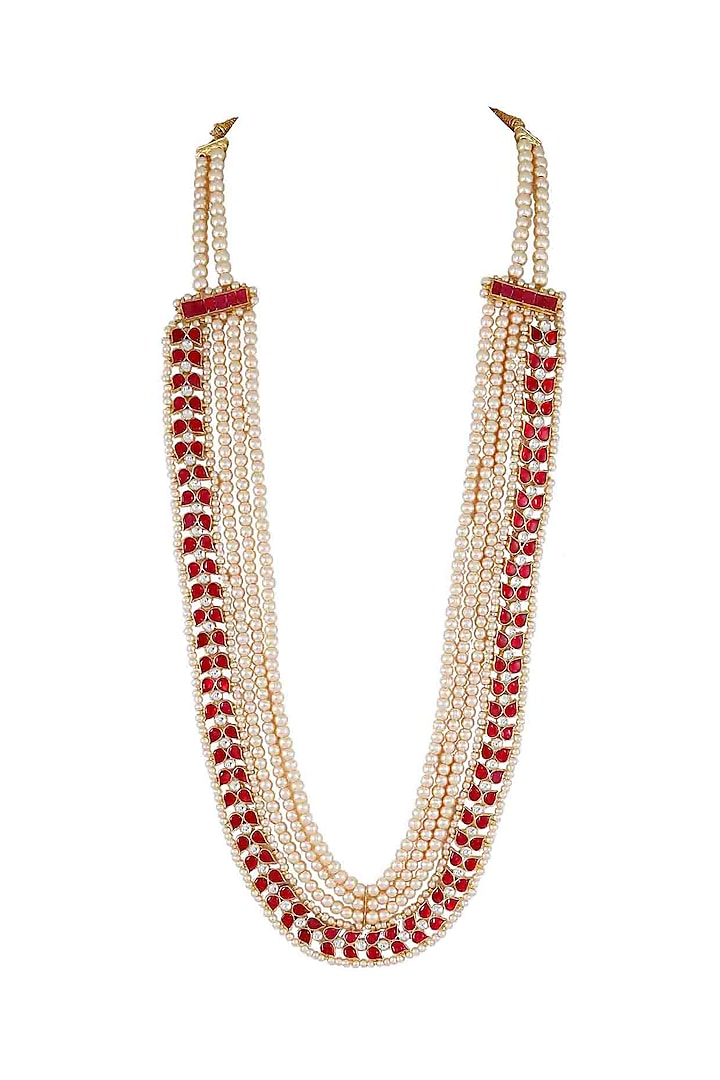 Gold Finish Kundan Polki & Pearl Meenakari Jadtar Necklace by Just Jewellery