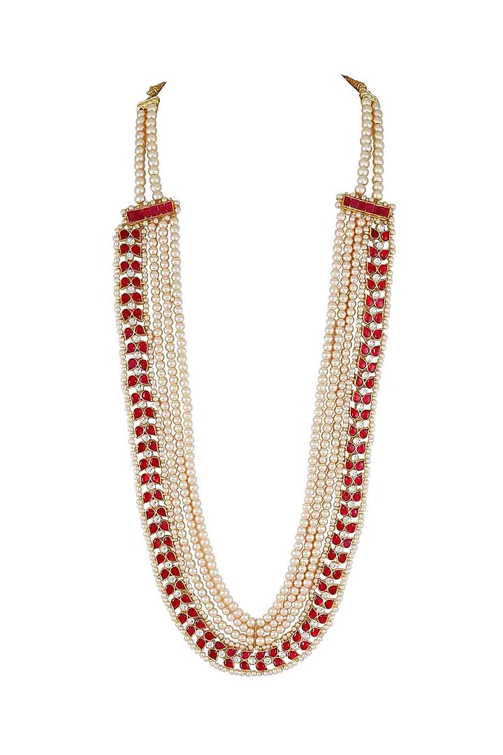 Gold Finish Kundan Polki & Pearl Meenakari Jadtar Necklace by Just Jewellery at Pernia's Pop Up Shop