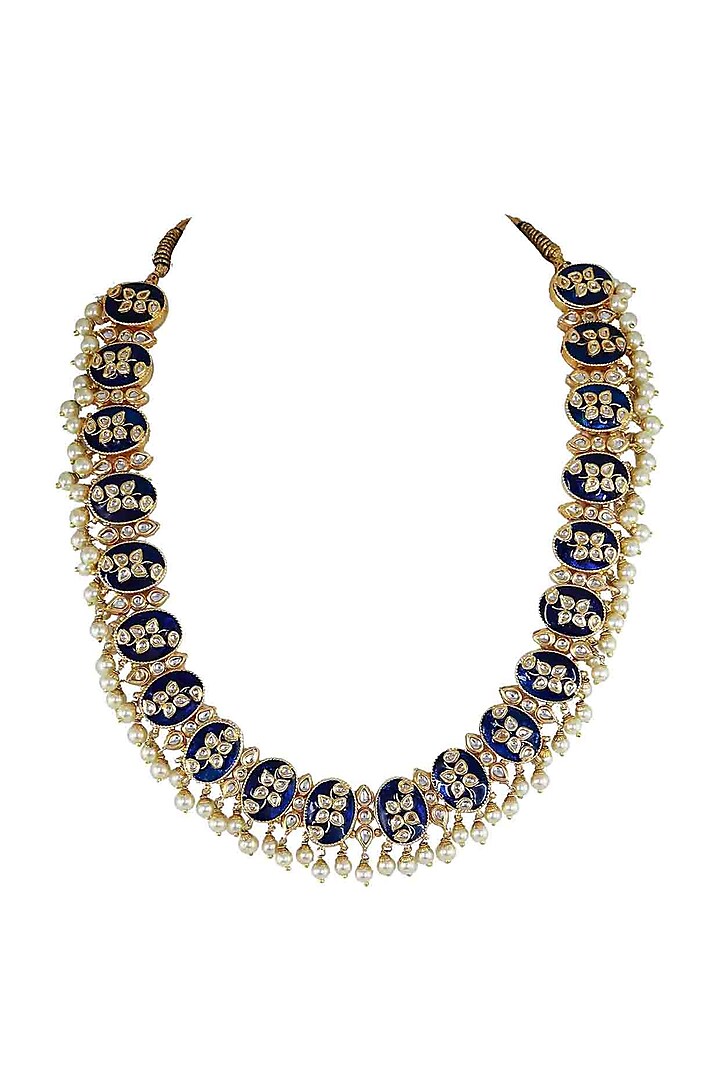 Gold Finish Kundan Polki Meenakari Jadtar Necklace by Just Jewellery