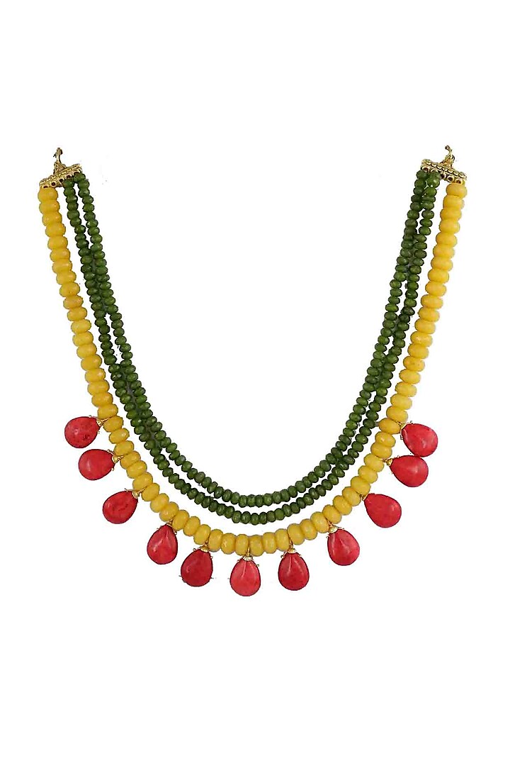 Gold Finish Green & Yellow Beaded Necklace  by Just Jewellery