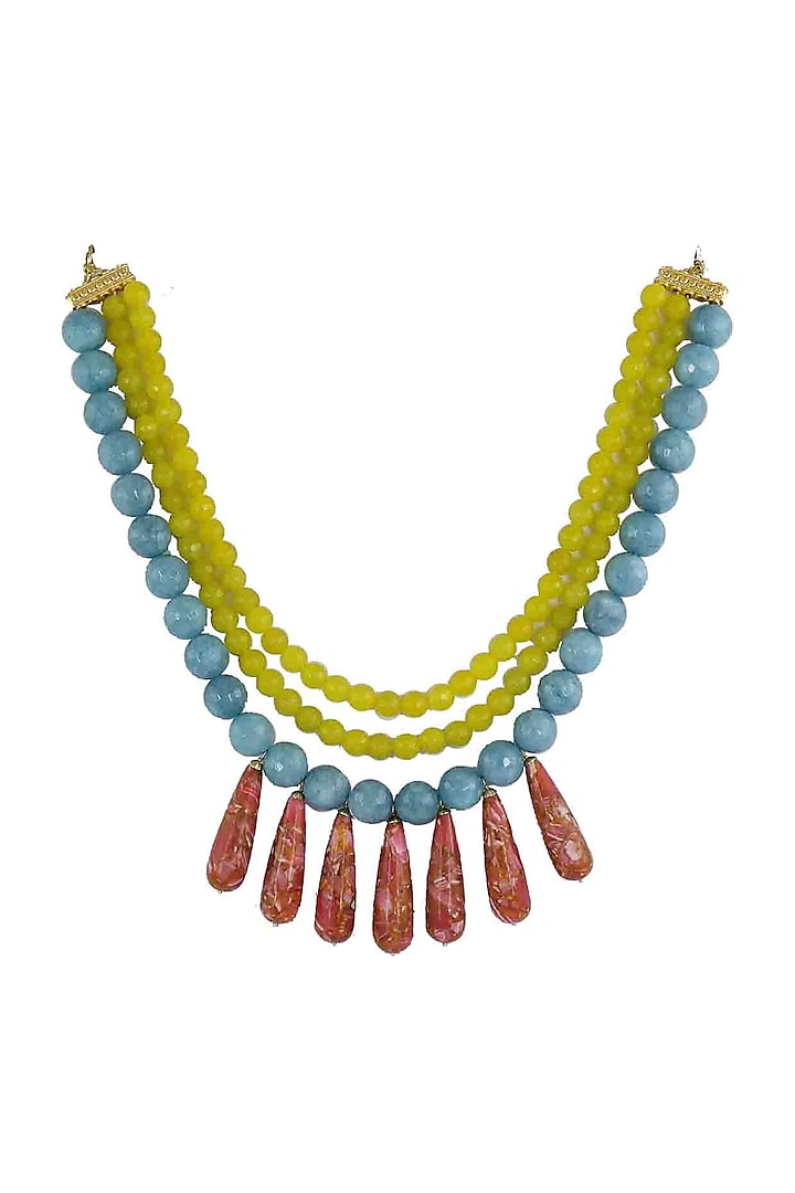 Gold Finish Turquoise Beaded Necklace  by Just Jewellery