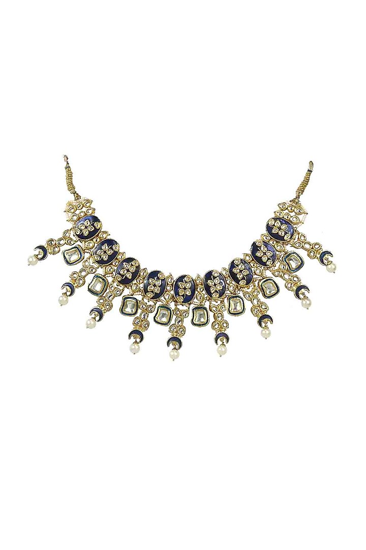 Gold Finish Kundan Polki Meenakari Jadtar Choker Necklace by Just Jewellery