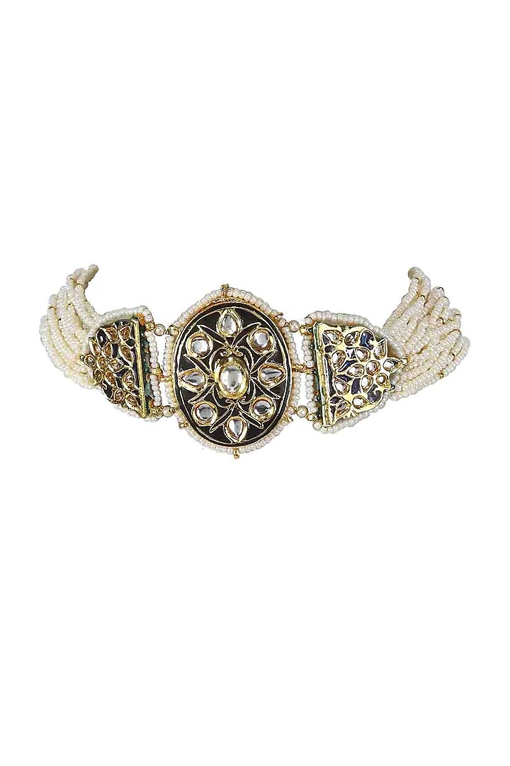 Gold Finish Pearl Meenakari Jadtar Choker Necklace by Just Jewellery