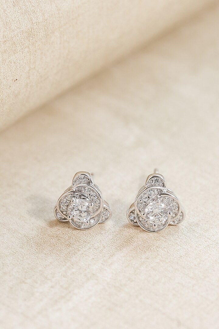 White Finish Zircon Triangle Stud Earrings In Sterling Silver by Johori at Pernia's Pop Up Shop