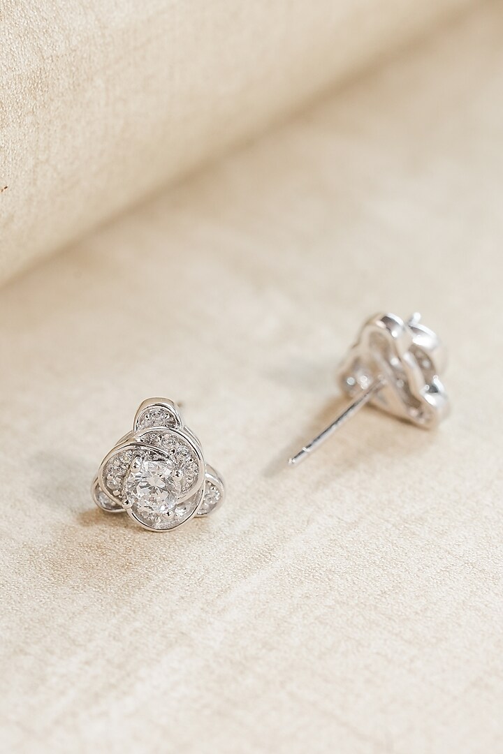 White Finish Zircon Triangle Stud Earrings In Sterling Silver by Johori at Pernia's Pop Up Shop