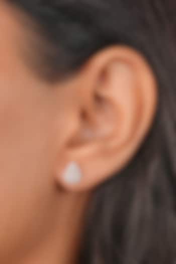 White Finish Zircon Triangle Stud Earrings In Sterling Silver by Johori at Pernia's Pop Up Shop