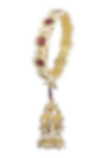 Gold Finish Kundan Polki & Red Jadtar Hexagon Bangle by Just Jewellery at Pernia's Pop Up Shop