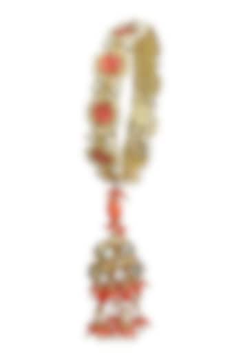 Gold Finish Kundan Polki & Orange Jadtar Hexagon Bangle by Just Jewellery at Pernia's Pop Up Shop