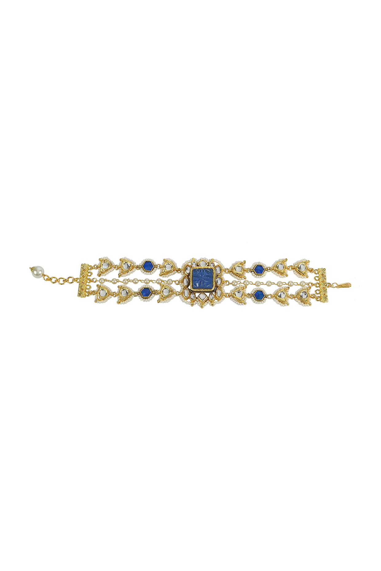 Gold Finish White Jadtar & Kundan Polki Bracelet by Just Jewellery