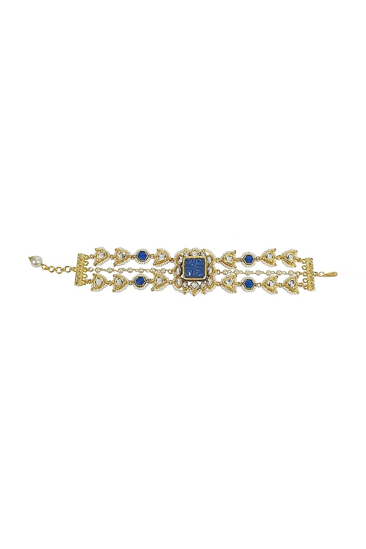 Gold Finish White Jadtar & Kundan Polki Bracelet by Just Jewellery