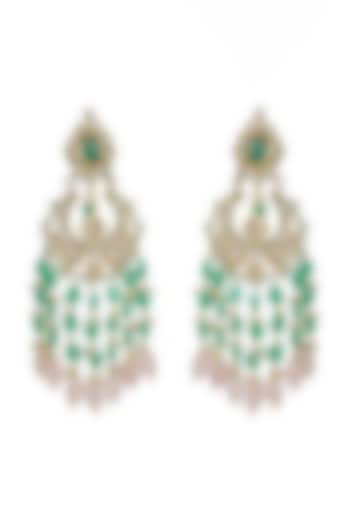 Gold Finish Kundan Polki & Green Jadtar Chandbali Earrings by Just Jewellery