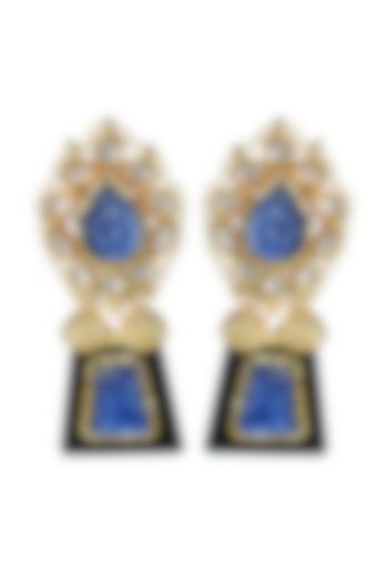 Gold Finish Kundan Polki Pan-shape Dangler Earrings by Just Jewellery at Pernia's Pop Up Shop