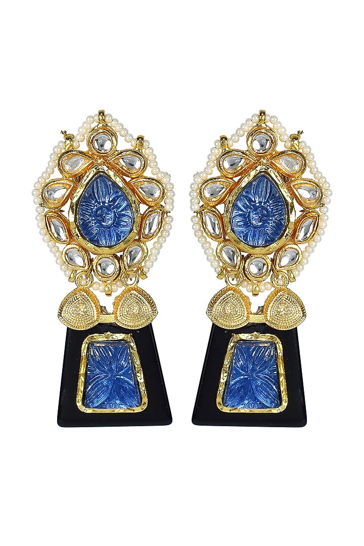 Gold Finish Kundan Polki Pan-shape Dangler Earrings by Just Jewellery at Pernia's Pop Up Shop