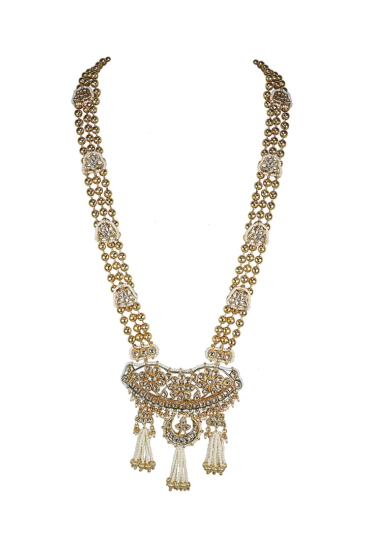Gold Finish Kundan Polki & Jadtar Long Necklace by Just Jewellery