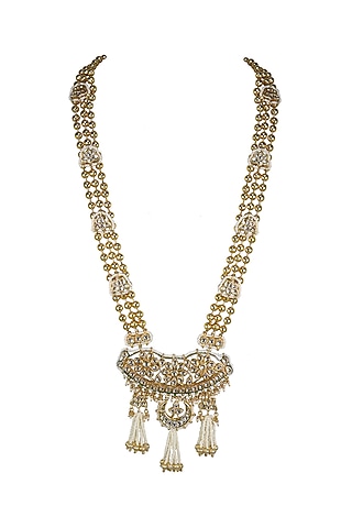 Gold Finish Kundan Polki & Jadtar Long Necklace by Just Jewellery