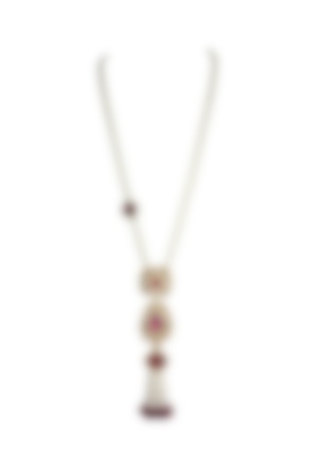 Gold Finish Kundan Polki & Pink Jadtar Long Necklace by Just Jewellery