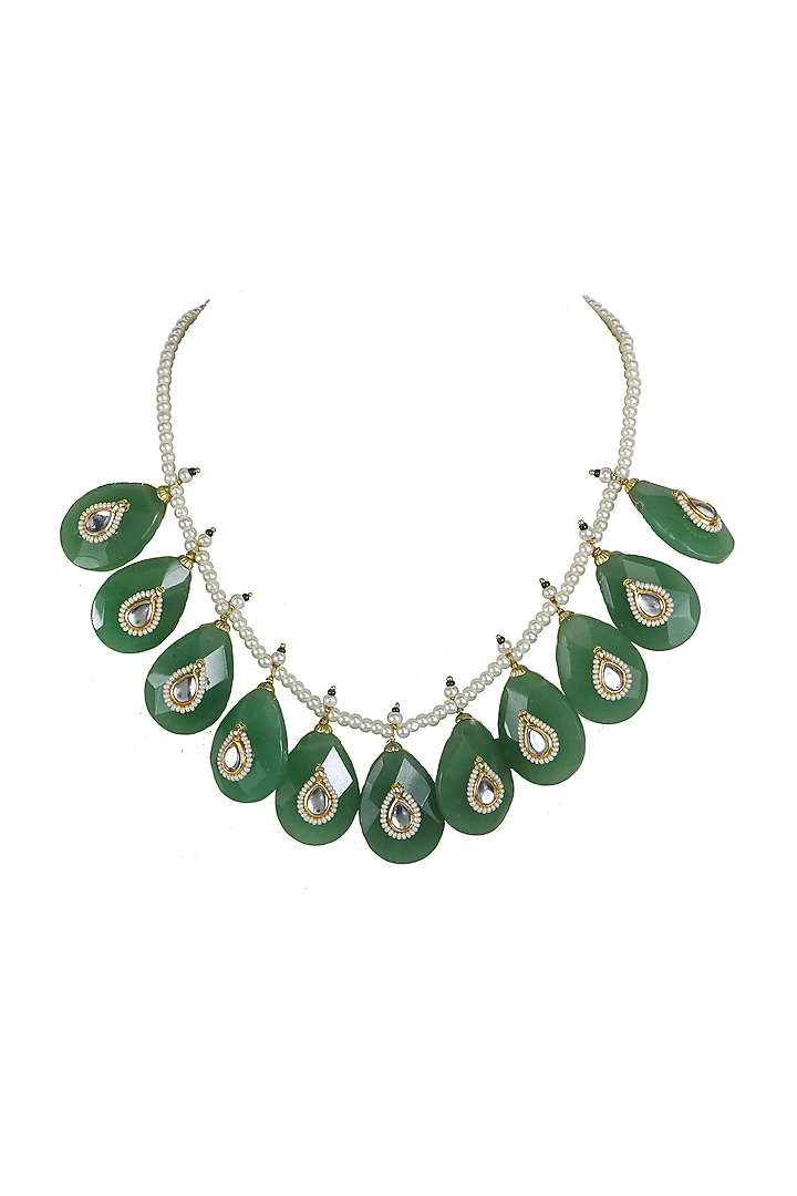 Gold Finish Kundan Polki & Green Drop Choker Necklace by Just Jewellery at Pernia's Pop Up Shop