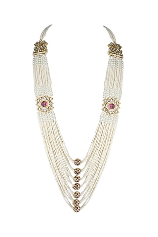 Gold Finish Kundan Polki & Red Jadtar Stone Long Necklace by Just Jewellery