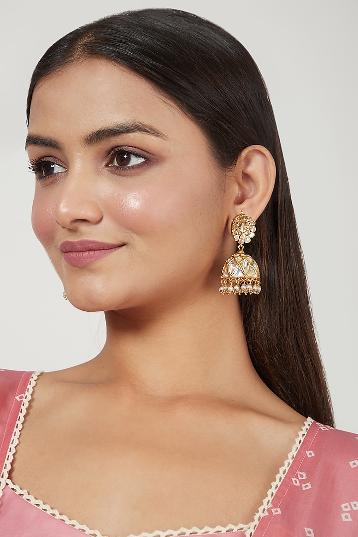 Gold Finish Jhumka Earrings by Just Jewellery