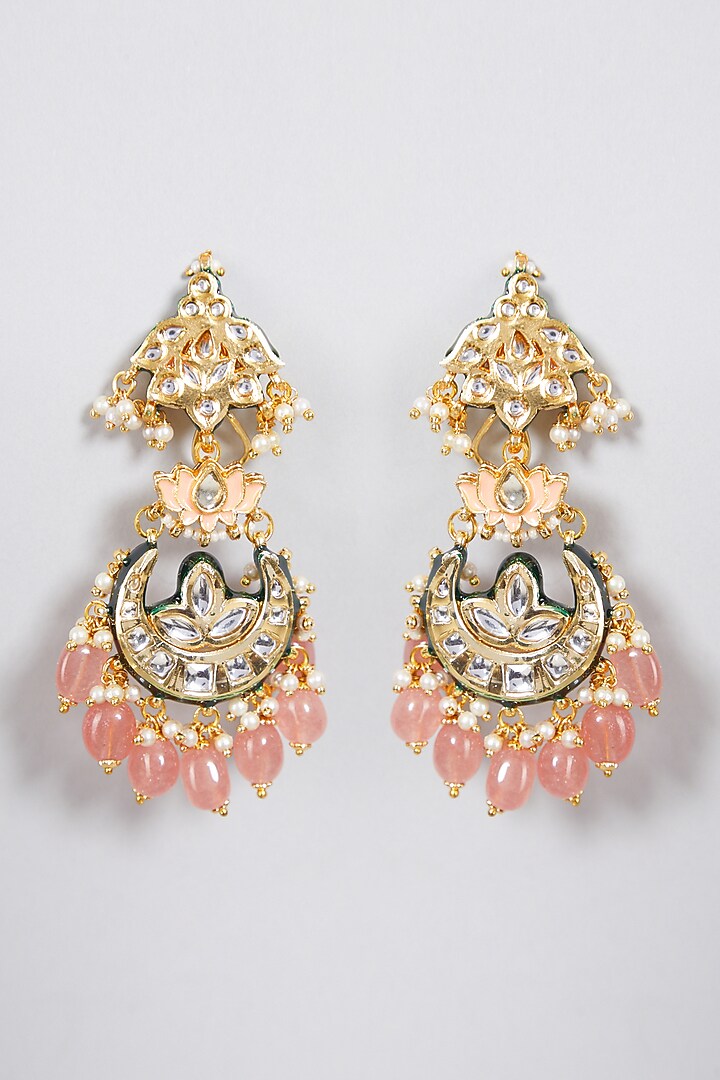 Gold Finish Pink Meenakari Earrings by Just Jewellery at Pernia's Pop Up Shop