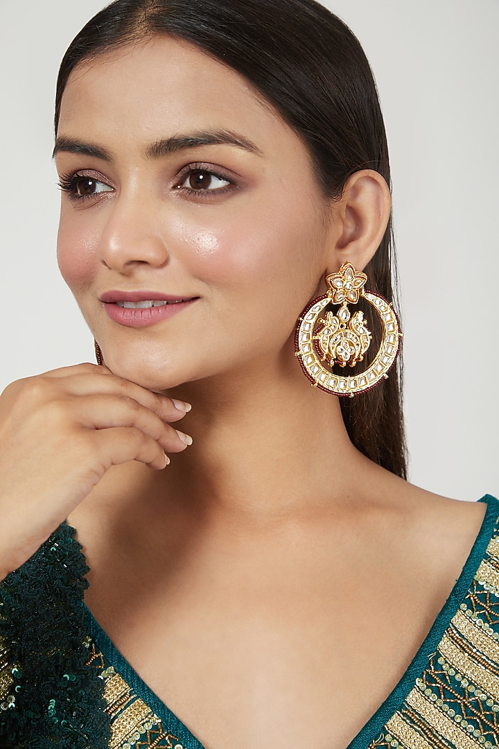 Gold Finish Chandbali Earrings by Just Jewellery at Pernia's Pop Up Shop
