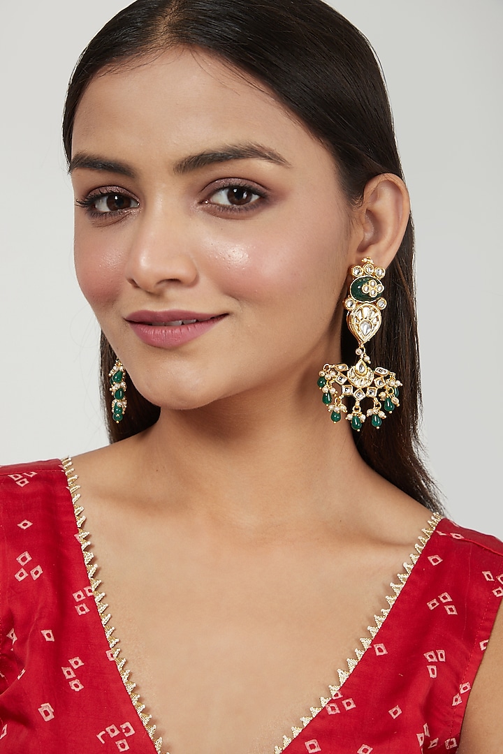 Gold Finish Moti Earrings by Just Jewellery