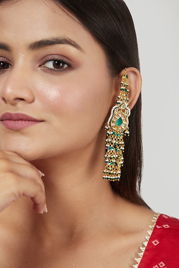 Gold Finish Green Earrings by Just Jewellery
