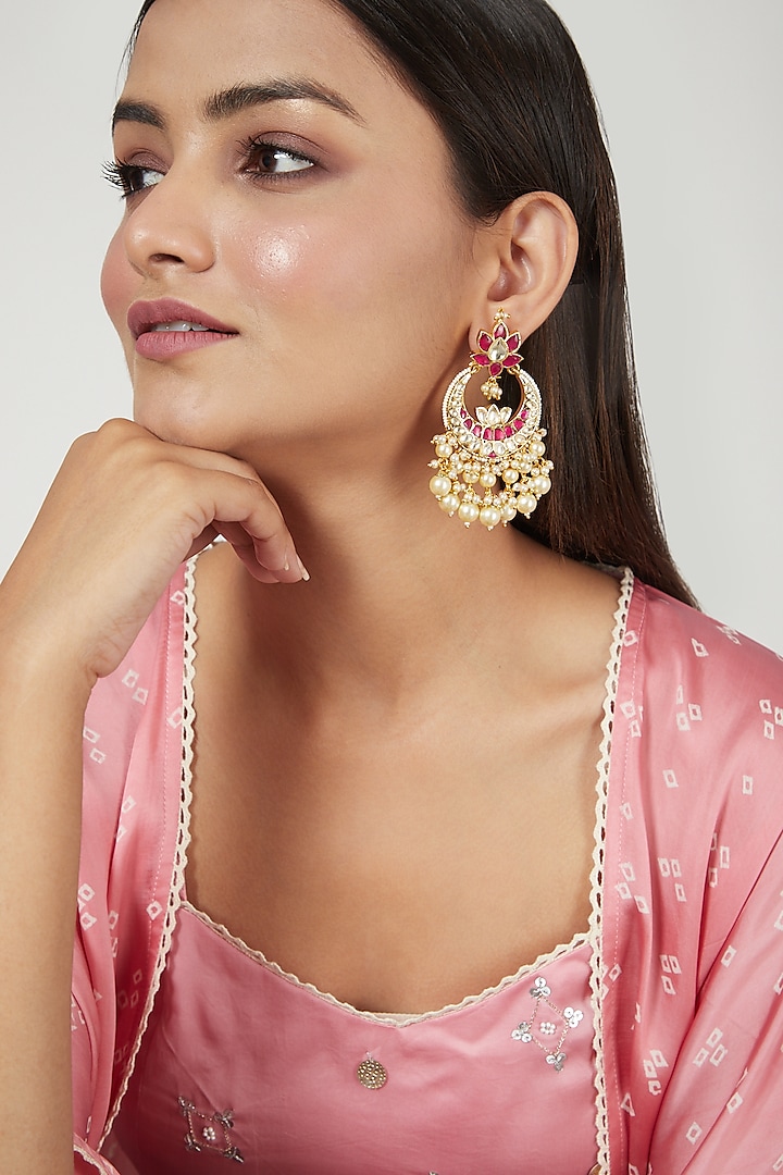 Gold Finish Pearl Chandbali Earrings by Just Jewellery