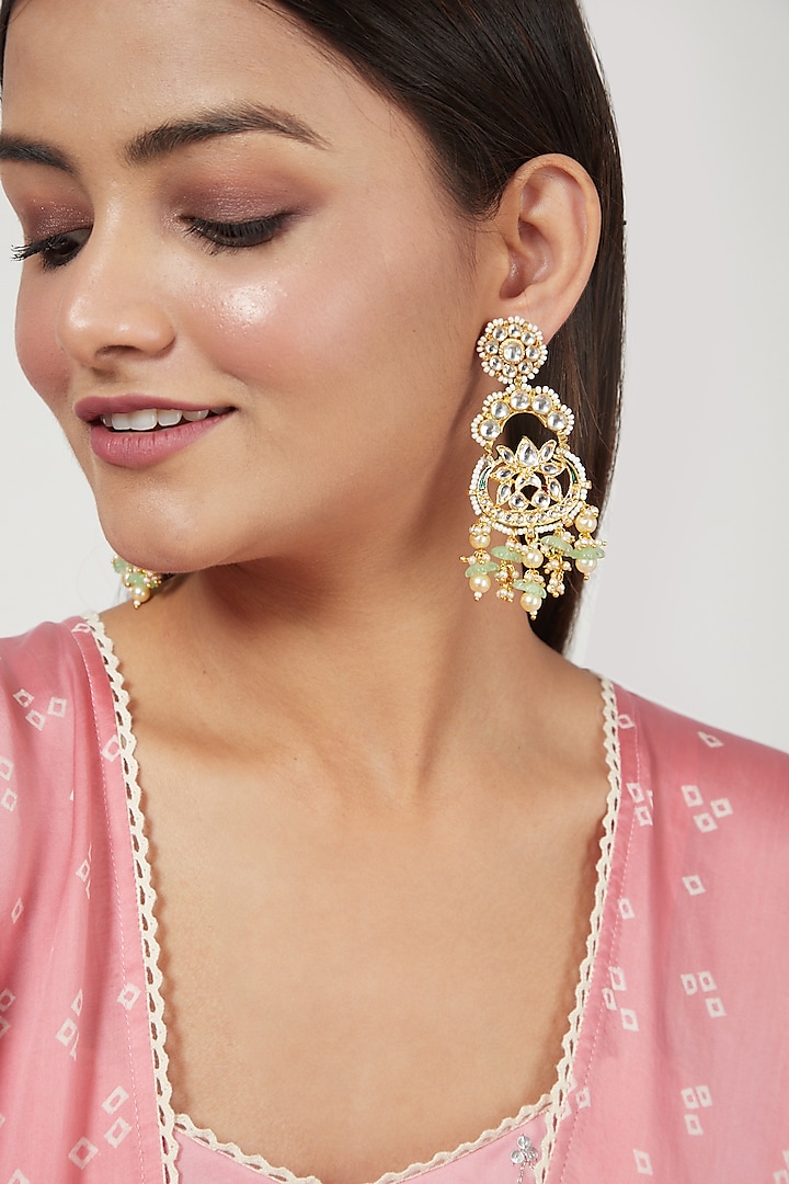 Gold Finish Chandbali Earrings With Ghugroos by Just Jewellery