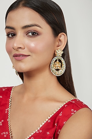 Gold Finish Green Meenakari Earrings by Just Jewellery