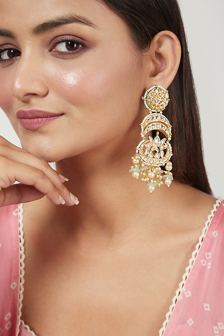 Gold Finish Semi-Preciouse Stone Chandbali Earrings by Just Jewellery
