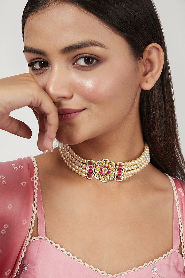 White Moti Choker Necklace by Just Jewellery