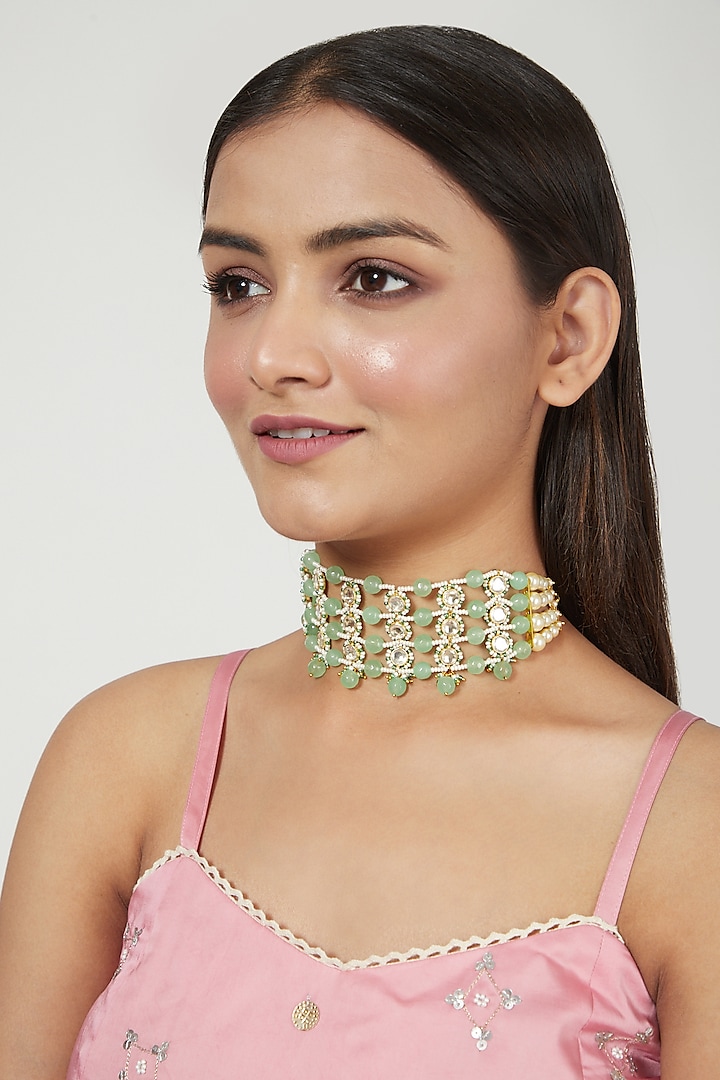 Gold Finish Beaded Choker Necklace by Just Jewellery
