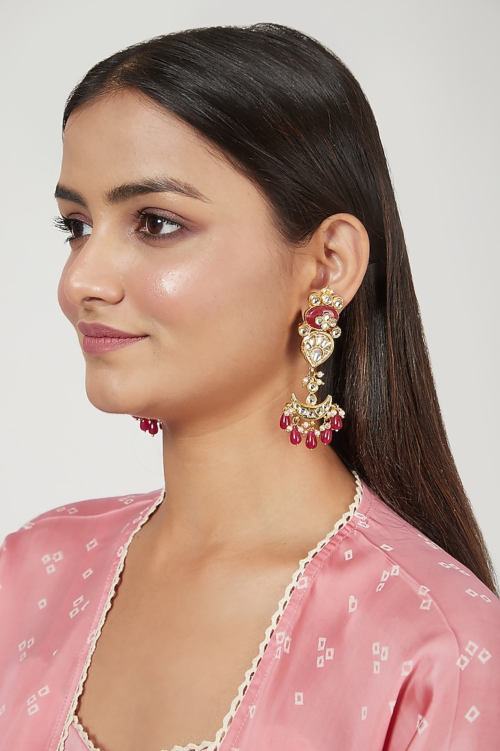 Gold Finish Chandbali Earrings With Jadtar by Just Jewellery