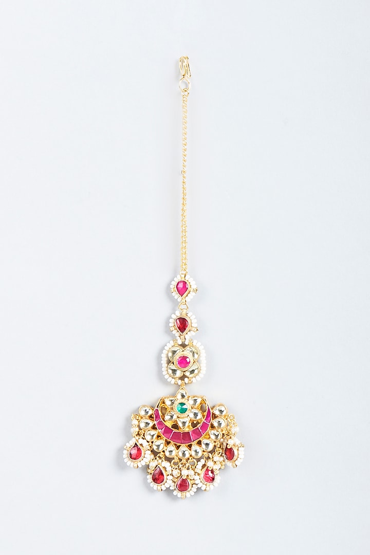 Gold Finish Red Stone Maangtikka by Just Jewellery