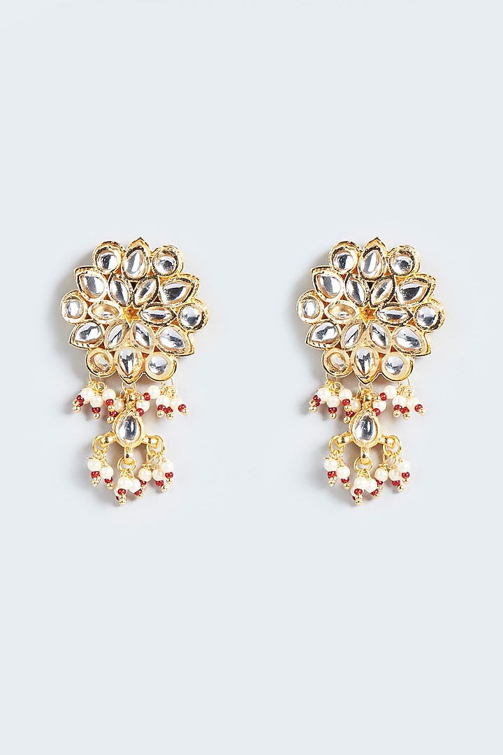 Gold Finish Kundan Polki Earrings by Just Jewellery