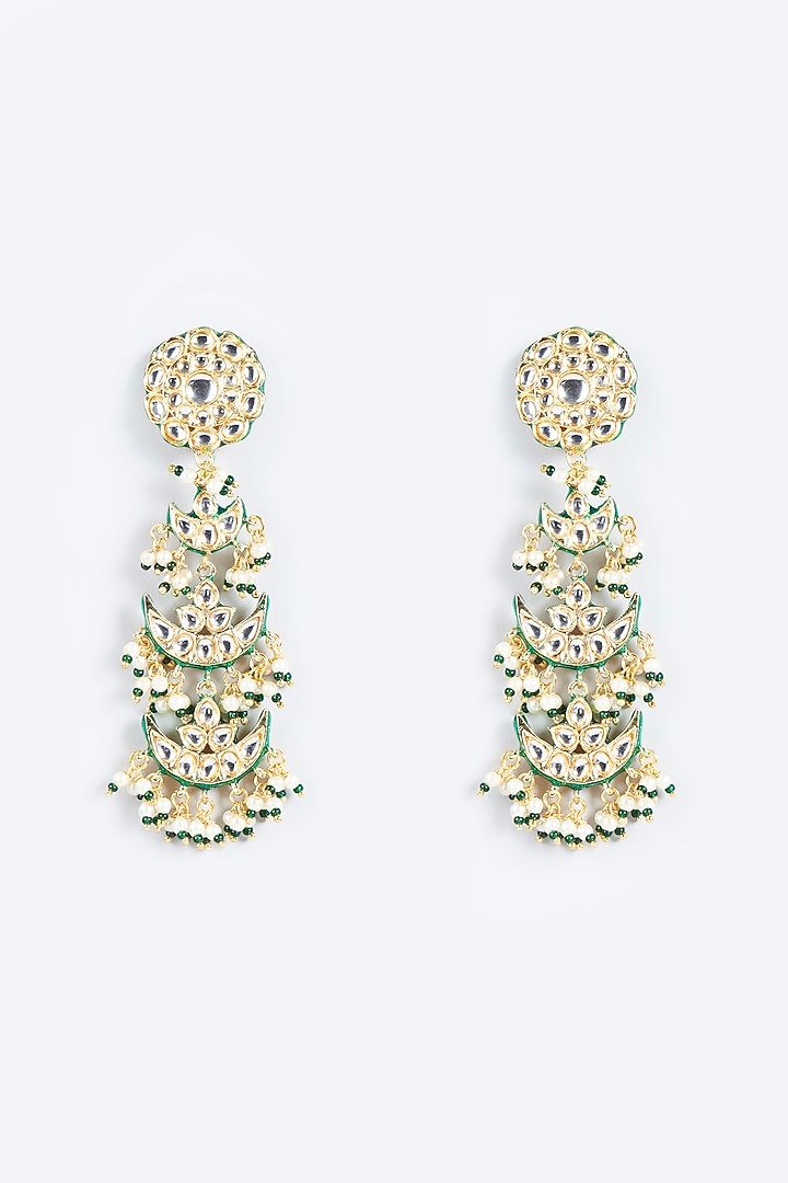 Gold Finish Meenakari Earrings With Pearls by Just Jewellery at Pernia's Pop Up Shop