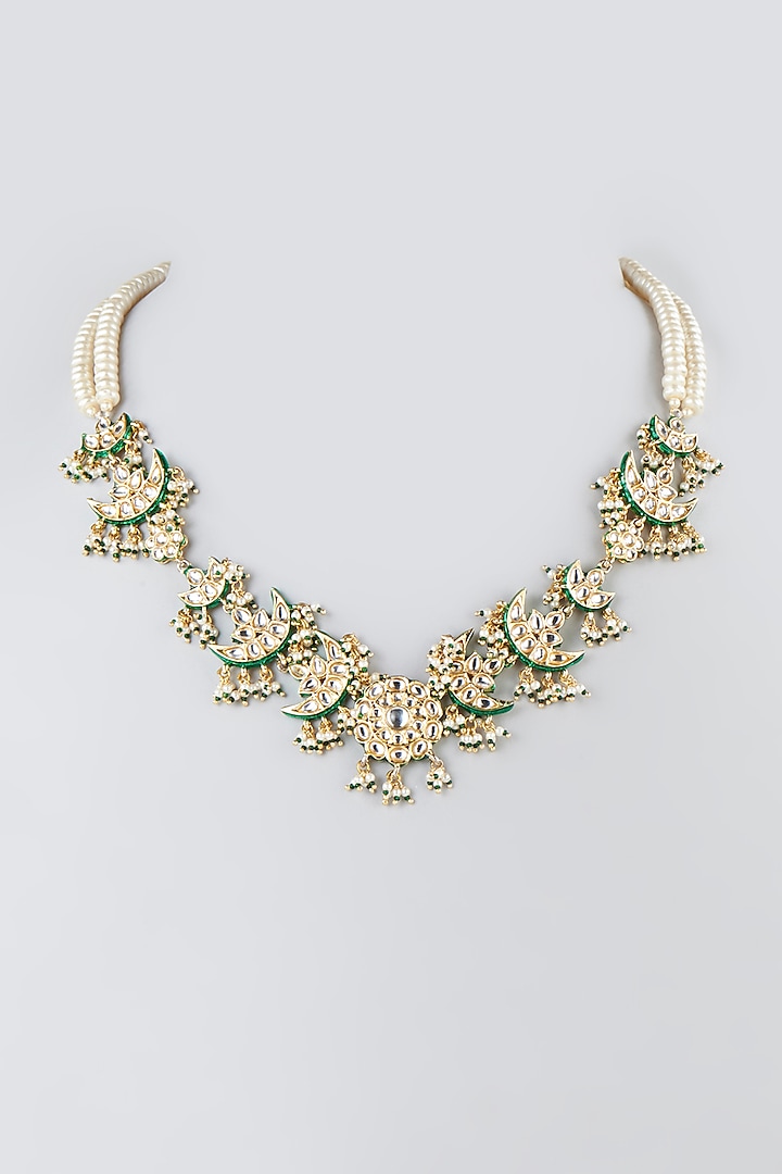 Gold Finish Necklace With Kundan Polki by Just Jewellery