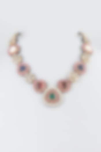 Gold Finish Necklace With Jade Stones by Just Jewellery