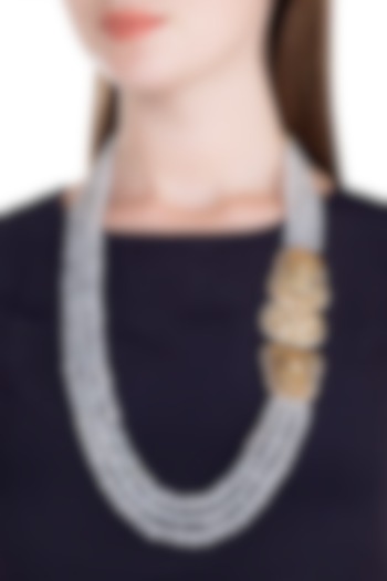 Gold Finish Blue Thewa Jadtar Semi-Precious Pearls Necklace by Just Jewellery