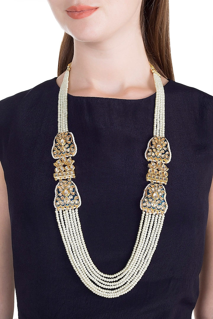 Gold Finish Thewa Jadtar Semi-Precious Pearls Necklace by Just Jewellery