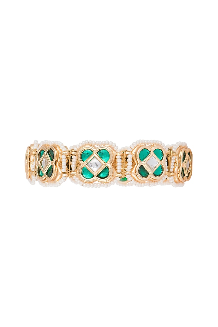 Gold Finish Semi-Precious White & Green Jadtar Bangle by Just Jewellery at Pernia's Pop Up Shop