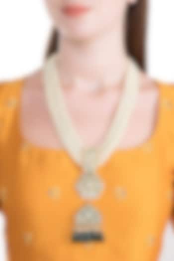 Gold Finish Green Meenakari & Thewa Jadtar Pendant Necklace by Just Jewellery