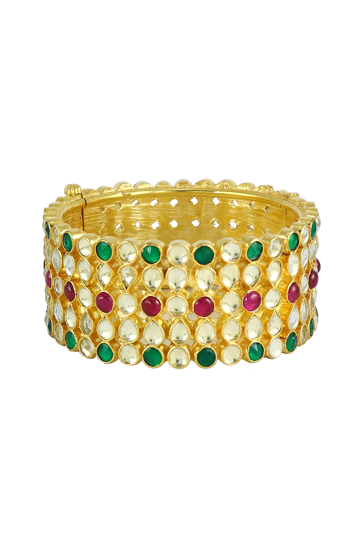 Gold Finish Ruby & Emerald Bangle by Just Jewellery at Pernia's Pop Up Shop
