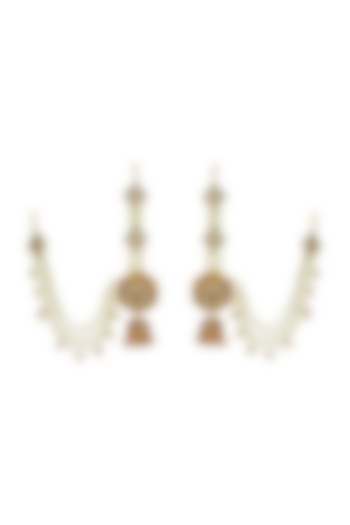 Gold Finish Meenakari Jhumka Earrings by Just Jewellery at Pernia's Pop Up Shop