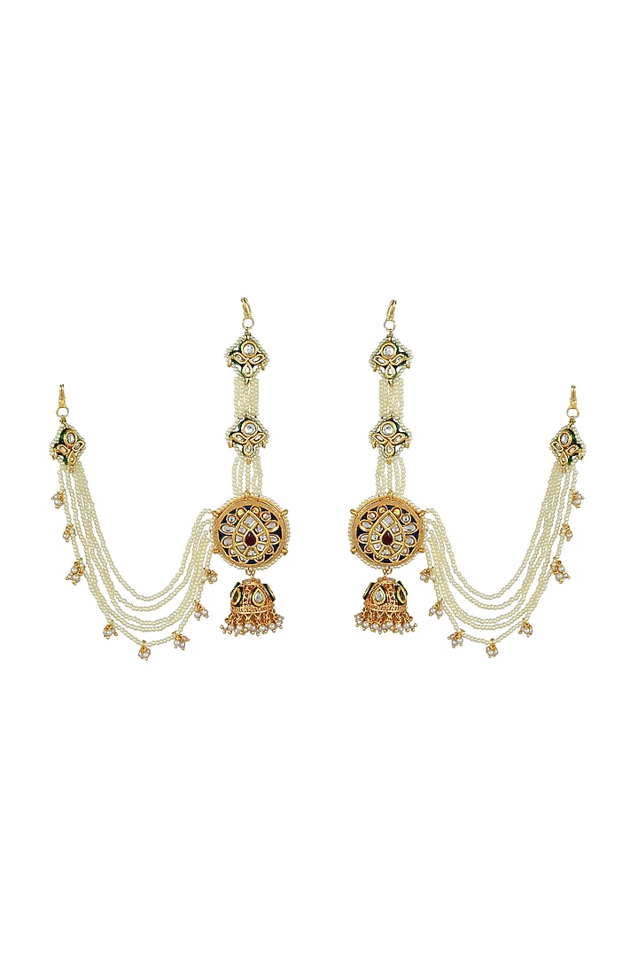 Gold Finish Meenakari Jhumka Earrings by Just Jewellery at Pernia's Pop Up Shop
